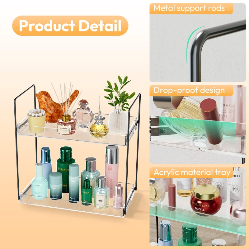 NPPLUS Bathroom Countertop Organizer  2 Tier Acrylic Tray Vanity Counter Skincare Organizer Shelf  Home Storage Holder for Lotion Makeup Cosmetics Perfume Spice  Black+Clear - Image 3